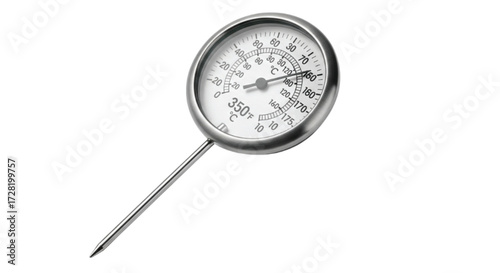 Precise kitchen thermometer measures temperature for cooking and baking perfection.