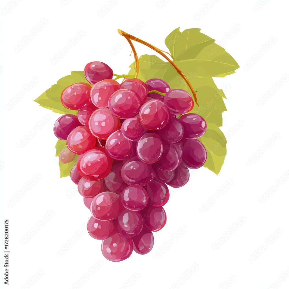 Fototapeta premium Plump Red Grapes with Lush Green Leaves on White