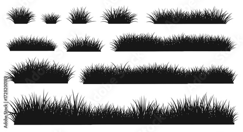 Collection of Silhouette Grass Clumps and Borders for Various Design Applications and Backgrounds