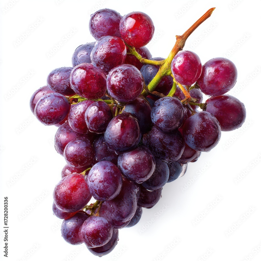 Fototapeta premium Plump Red Grapes with Water Droplets on White Background