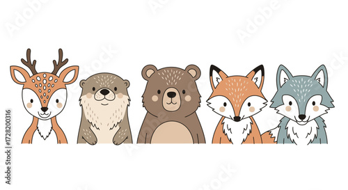 Charming Forest Friends A Delightful Illustration of Adorable Woodland Creatures for Design Projects