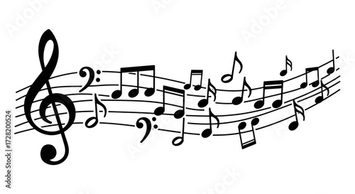 Musical Notes Flowing on Staves A Harmonious Symphony of Rhythm and Melody in Black and White