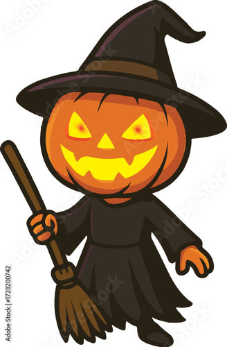halloween pumpkin with witch hat