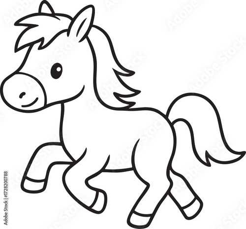 黒い線画のかわいい馬のベクターイラスト素材