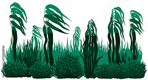 Wind-Swept Trees in a Grassy Landscape A Nature-Inspired Illustration