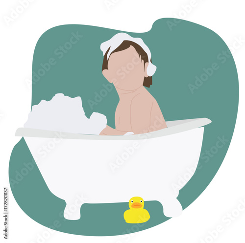 little kid take a bath in the bathtub. little child bathing in bathtub