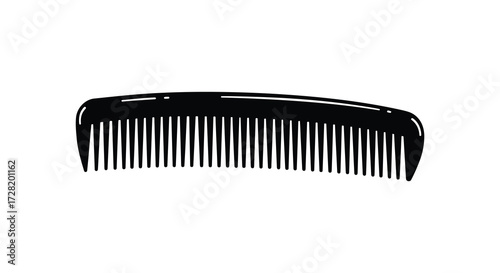 A simple black hair comb isolated on a plain white background silhouette