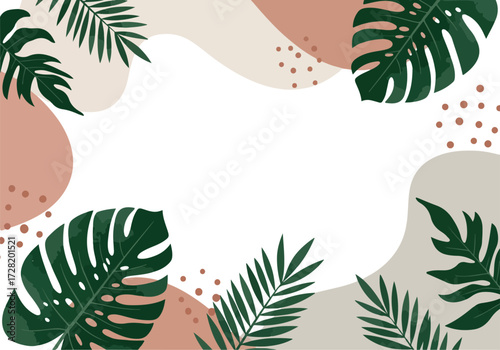 Tropical leaves frame a vibrant and refreshing nature design.