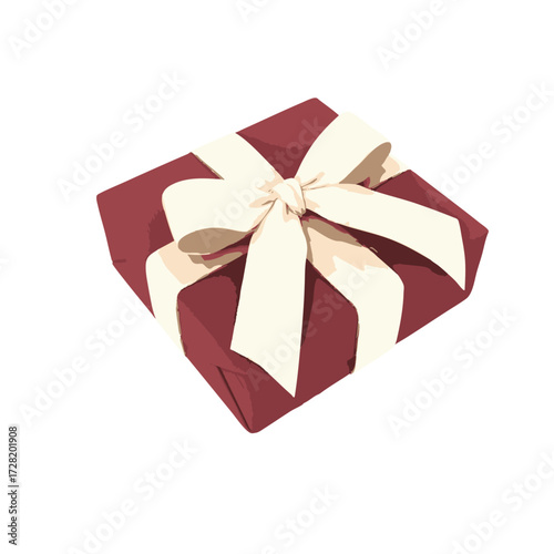 白いリボンのクリスマスや誕生日のギフトのプレゼントの箱。Blenderで作ったイメージ3Dイラストです。3D render Blender render