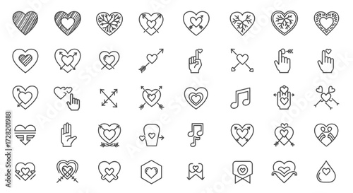 A Collection of Delicate Heart Icons for Love, Romance, and Valentine's Day Designs