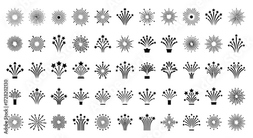 Set of Elegant Black Floral Burst Designs and Decorative Elements, Suitable for Various Creative Projects