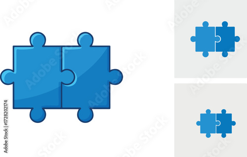 Two blue puzzle pieces connected together representing teamwork and unity.