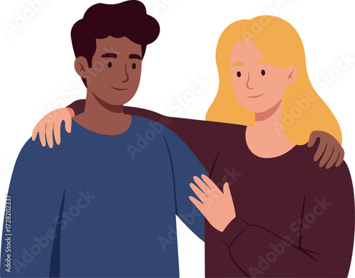 Two friends embracing each other showing support and friendship.