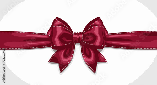 Luxurious deep red satin bow with elegant white stitching, perfect for sophisticated gifting and celebratory occasions, adding a touch of class.