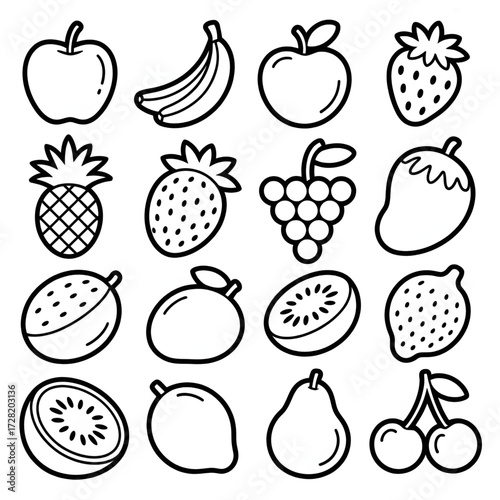 A fruit set illustration vector style coloring book