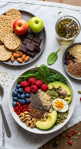 Healthy bowl with fruits nuts and seeds for a balanced diet and a healthy lifestyle choice