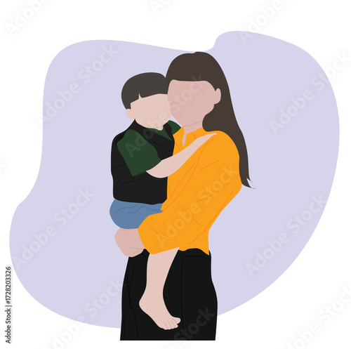 woman carrying a child.Baby In A Tender Embrace Of Mother. 