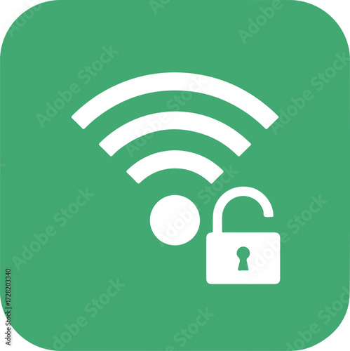 Unlocked WiFi signal icon showing open padlock for network access.