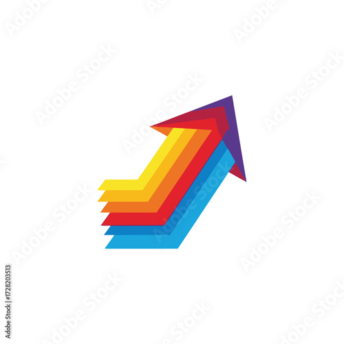 Colorful layered upward arrow symbol for business growth and progress