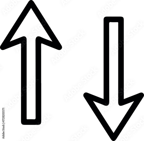Up and down arrows represent direction and movement concepts.