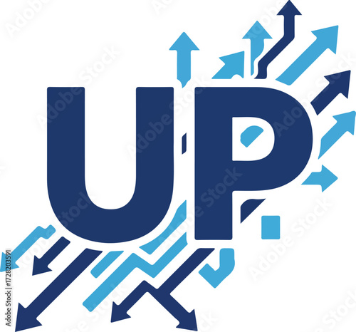UP logo with arrows representing growth and progress in technology.