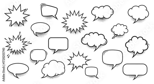 Dynamic collection of comic book style speech bubbles and thought clouds ready for your creative text and messages