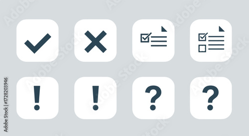 Various symbols and icons representing choices and questions on a light background.