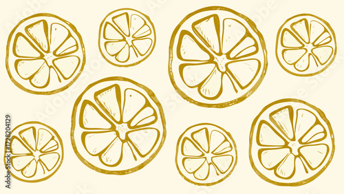 Vibrant golden citrus slices artfully arranged bring a refreshing, sunny vibe to any modern design project needing zest and natural appeal