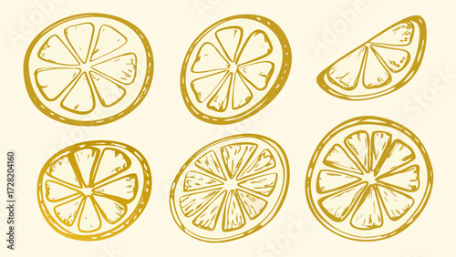 Vibrant golden citrus slices hand drawn artistic pattern for fresh summer designs and healthy food branding
