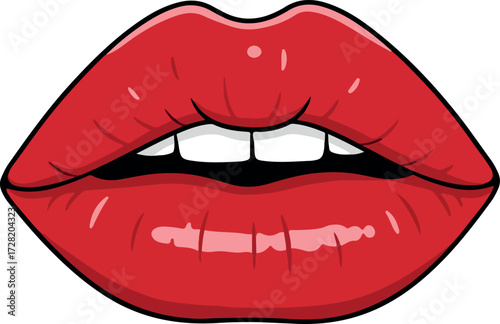 Vibrant red lips illustration showcasing beauty and allure with perfect teeth.