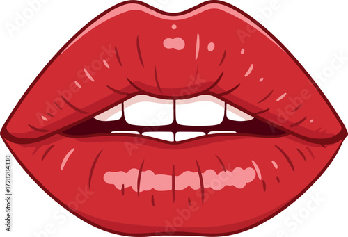 Vibrant red lips with perfect teeth a symbol of beauty and allure.