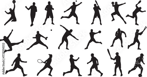 Sports silhouettes Dynamic black figures capturing various athletic poses in a vector illustration