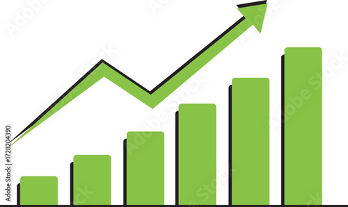 Financial business growth chart diagram with a green upward arrow illustrating market success and stock investment progress