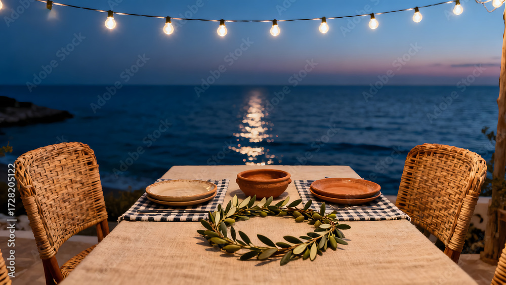 Obraz premium SeasideDinnerByMoonlitOcean