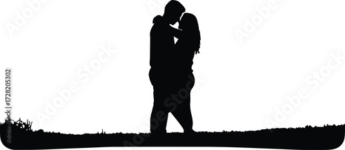 A tender, silhouetted embrace of a loving couple, standing together in a symbolic boat, representing unity, adventure, and the journey of shared love and companionship