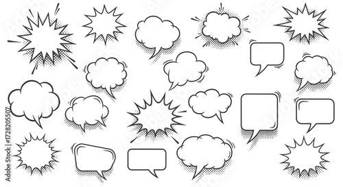 Dynamic comic book speech bubbles explosion of ideas and thoughts for creative communication and design projects