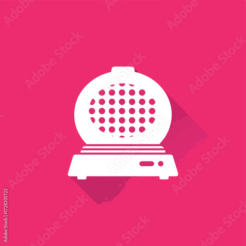 White waffle maker on a pink background perfect for breakfast.