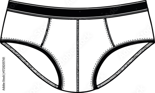 White underwear briefs with black waistband and stitching details.