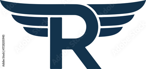 Winged Letter R Logo Design Dark Blue.