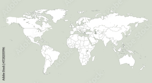 Blank outline world map displaying continents and country borders, perfect for educational or business presentations.