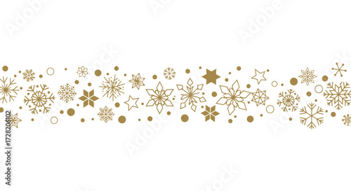 Elegant golden and silver snowflakes border design evokes festive winter magic and holiday cheer for celebratory projects.