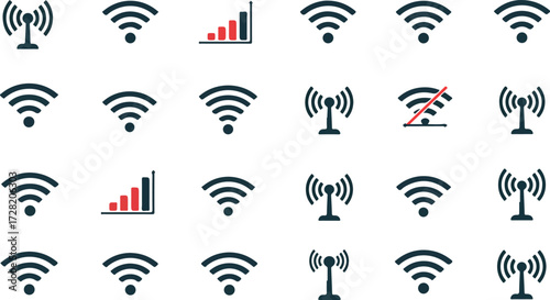 Wireless network icons representing connectivity and signal strength in a grid pattern.