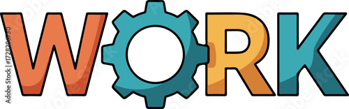 Work concept with gear and letters representing teamwork and industry.