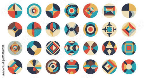 Discover stunning modern geometric icons and patterns, perfect for branding, web design, and artistic projects seeking a vibrant, retro feel.