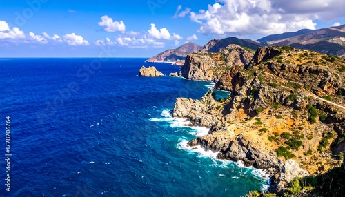 Coastal landscape with dramatic cliffs and turquoise water