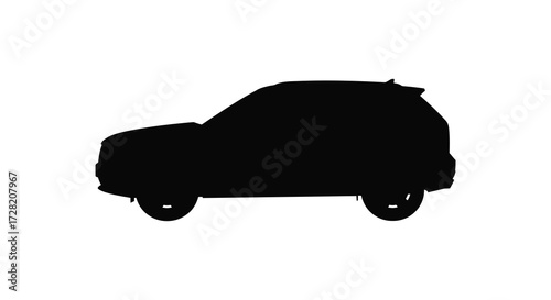 A simple black outline of a modern vehicle stark and bold silhouette
