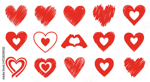 Collection of red heart illustrations, perfect for Valentine's Day, love, romance, and emotional design projects