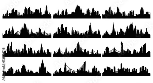 Dynamic city skylines in silhouette, perfect for urban design projects, architectural concepts, and creative branding needs, evoking a modern feel