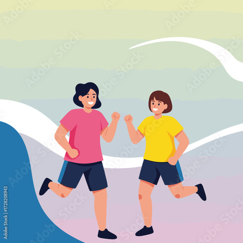 Two young women happily engaging in a recreational activity together outdoors.