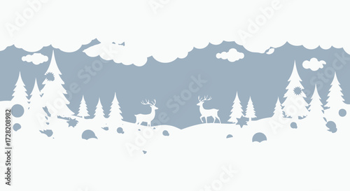 Elegant winter wonderland scene with reindeer and Christmas elements, perfect for holiday designs, seasonal marketing, and festive greetings